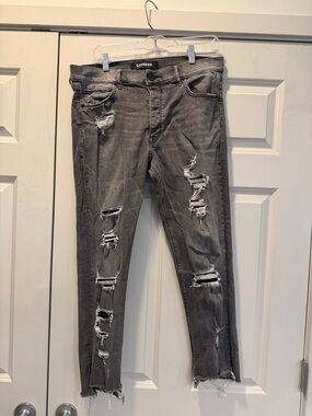 Express Ripped Grey Skinny Jeans
